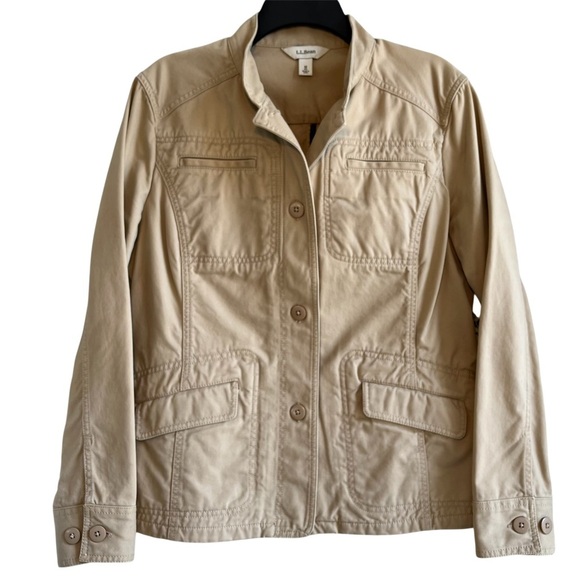 L.L. Bean Women's Beige Fitted Utility Jacket Pima Cotton Coat Medium Blazer - Picture 5 of 12